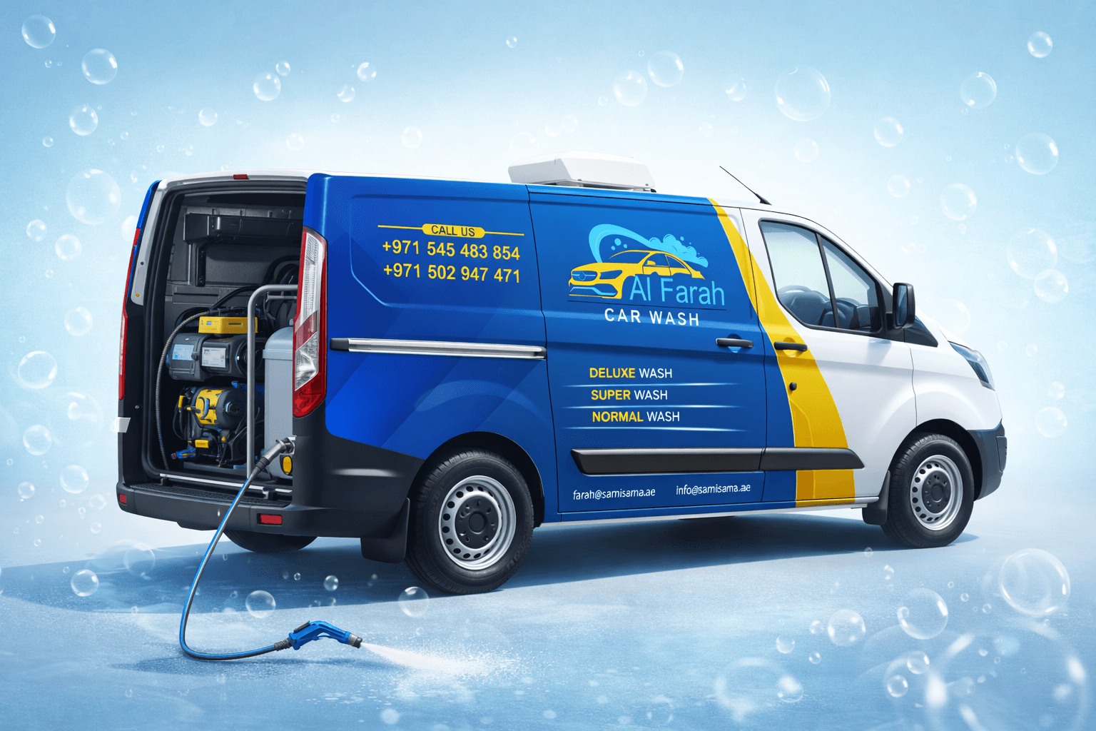 Al Farah mobile car wash service vehicle